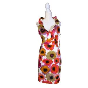 London Style colorful floral ruffle collared sleeveless sheath dress size 8 NWT